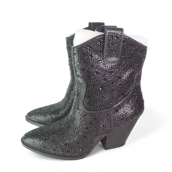 Forever River Rhinestone Embellished Pointed Toe Ankle Boots Black Women's 6 - Picture 2 of 9